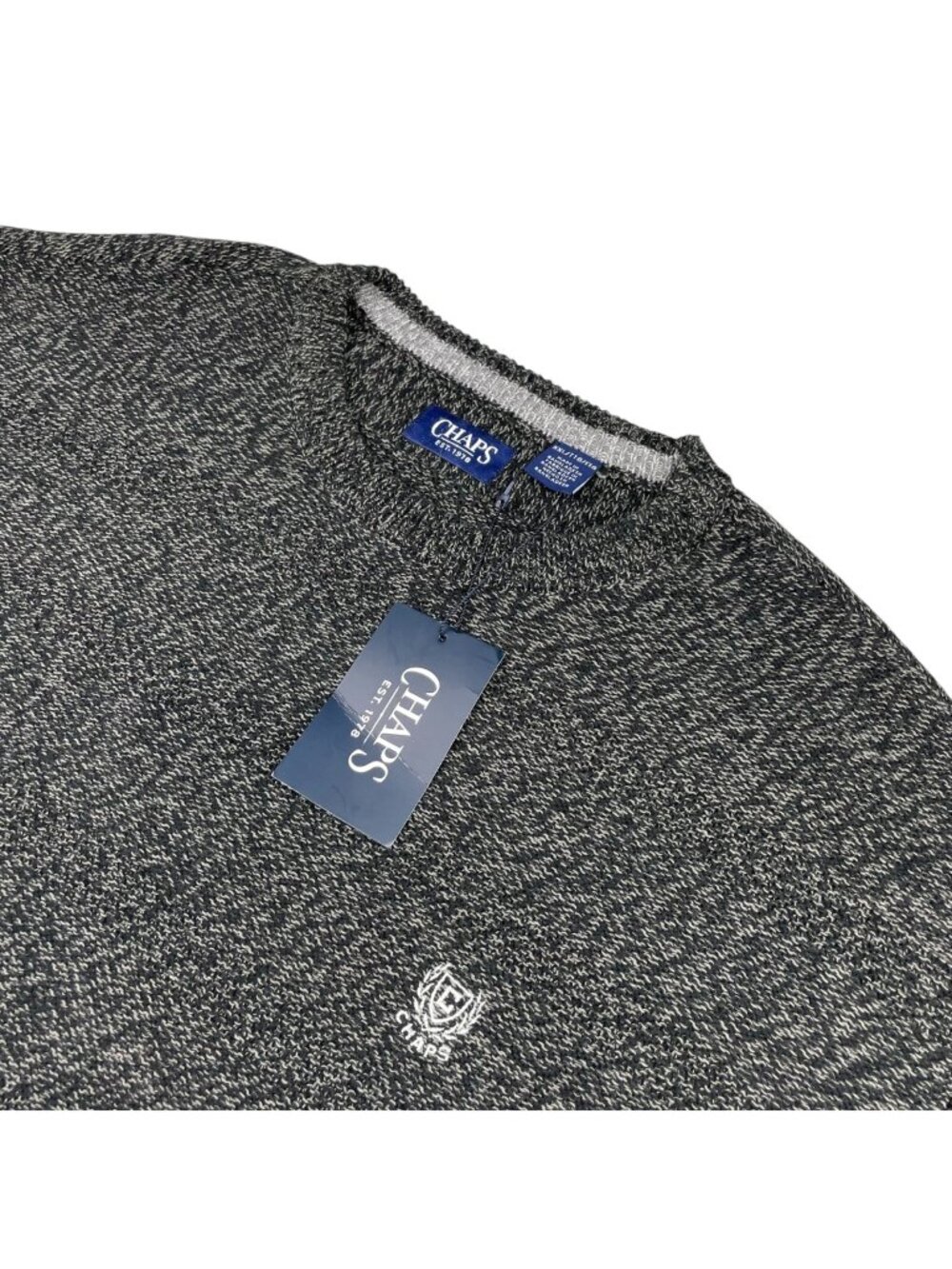 NEW Chaps Men's 100% Cotton Crewneck Pullover Sweater Charcoal Twist • 2XL